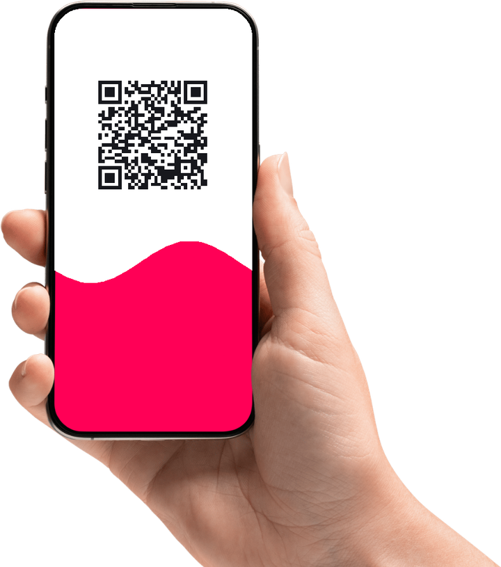 Mano sosteniendo un teléfono con la app AMA eSIM y el código QR